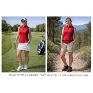 Annika Women’s Polo Shirt Red/Blue Zebra S UPF 50+ Golf Gorpcore Dopamine Sport